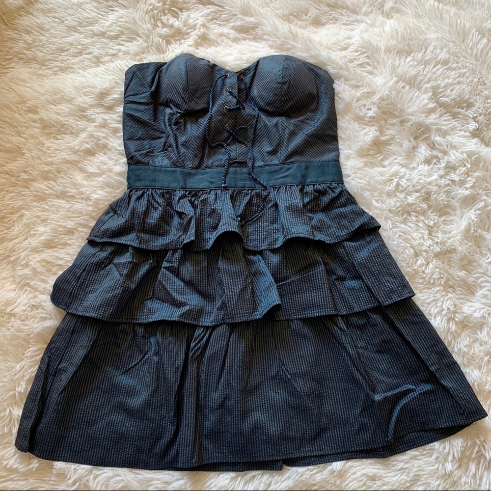 KIMCHI BLUE pinstripe strapless ruffle dress